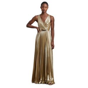 Lauren Ralph Lauren Metallic Gold Pleated Gown – Size 10, New